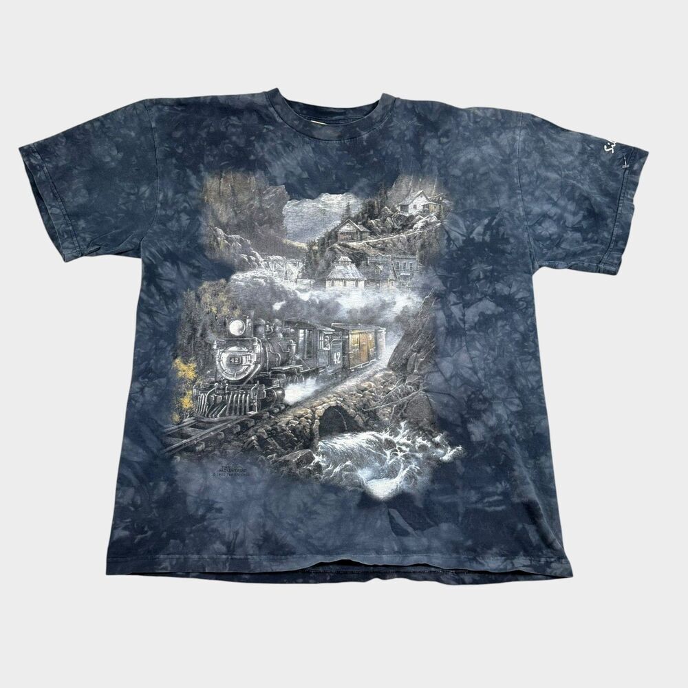 Vintage 1998 The Mountain Train Shirt Ted Blaylock Steam Locomotive Tie Dye XL